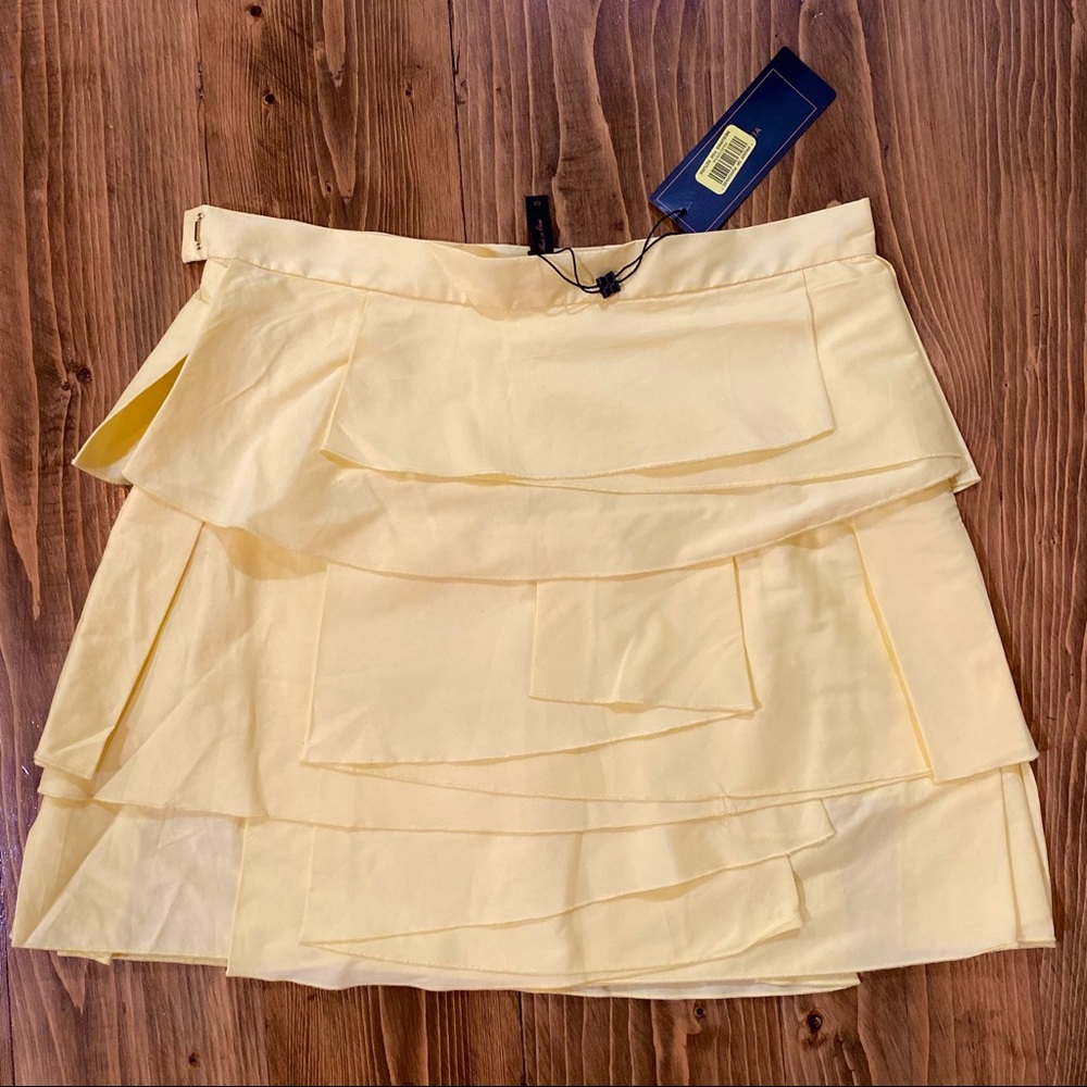 BCBG MAX AZRIA yellow ruffle mini skirt